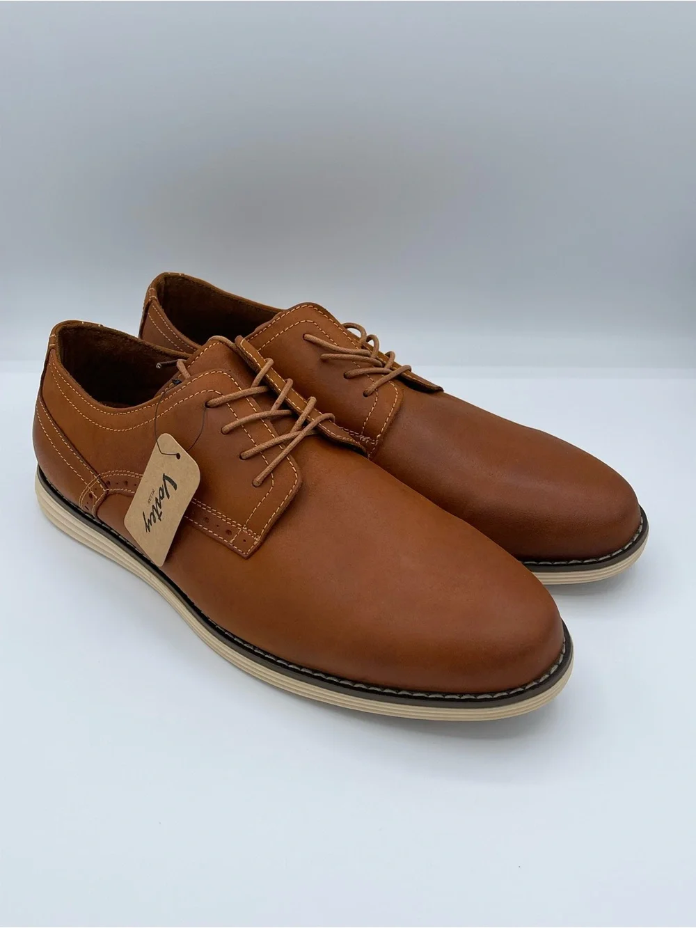 Vostey Men's Lace-Up Derby Shoes in Tan Brown